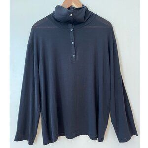 Babaton Aritzia Sz M Black Semi Sheer Cowl Neck Pullover Top Bouse Button Up